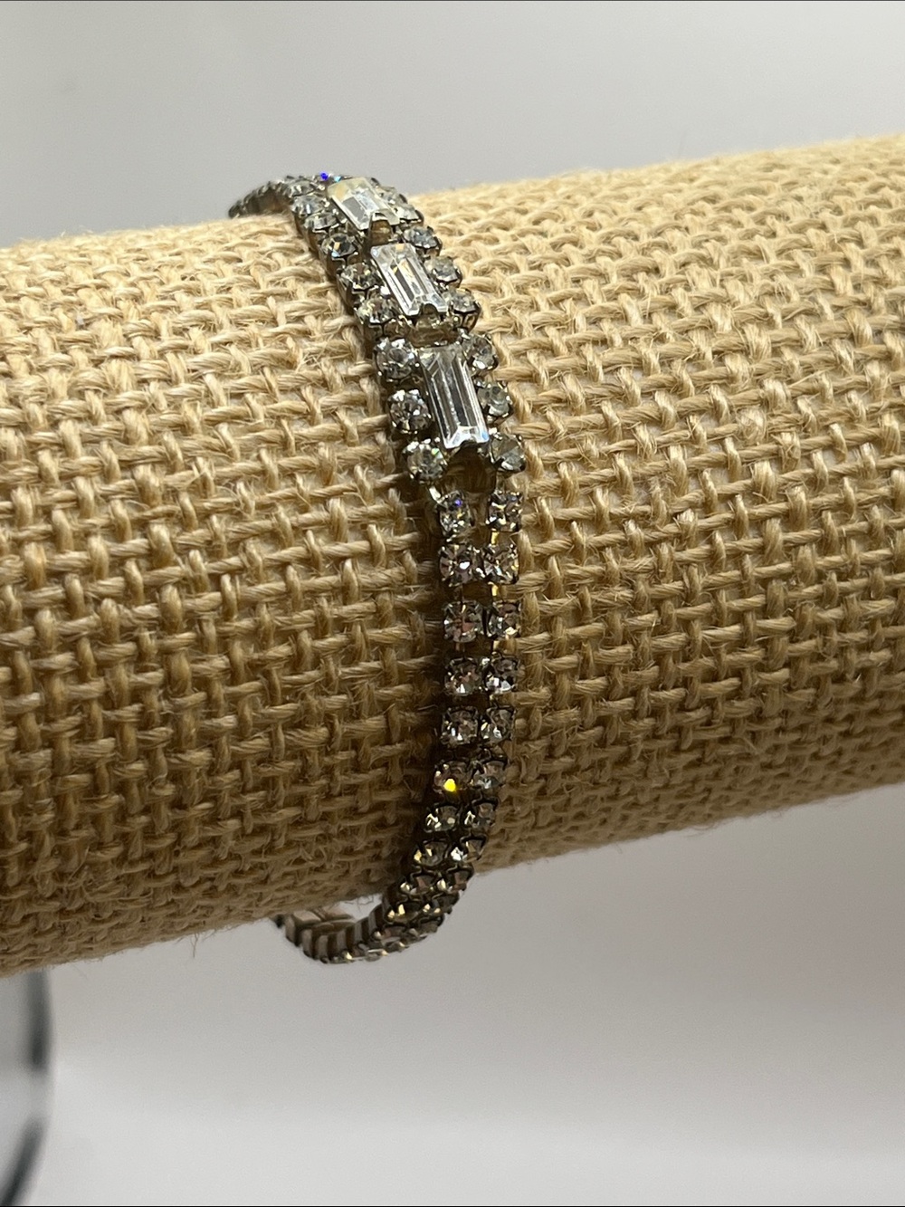 Rhinestone Baguette & Round Crystal Bracelet - Silver tone